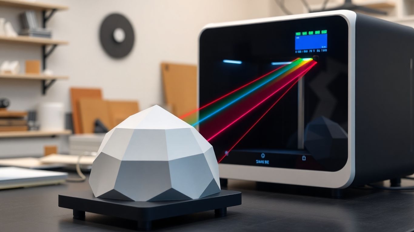 3D scanner scanning a geometric object on workspace