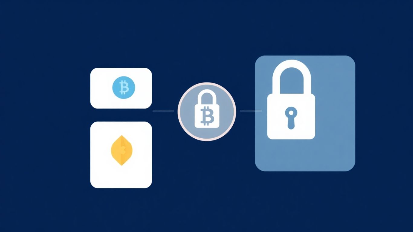 Digital crypto wallet with secure lock icon.