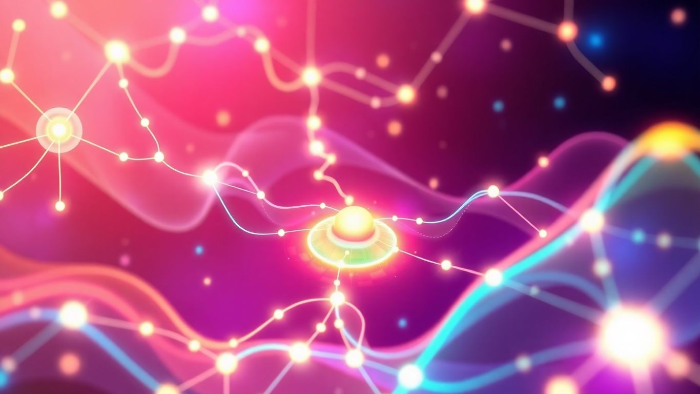Digital network with glowing nodes and pathways.