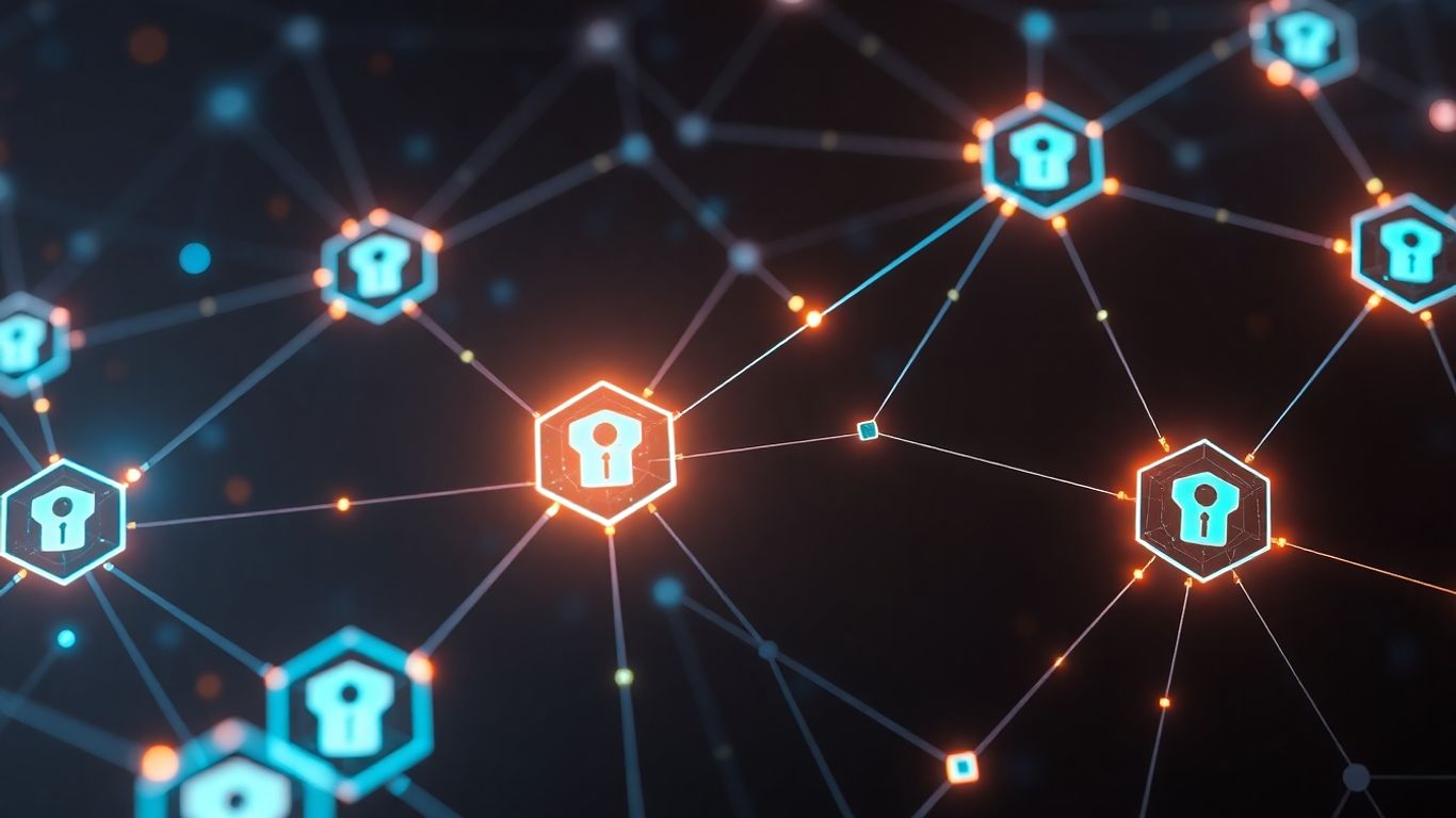 Interconnected digital network with glowing secure data streams.