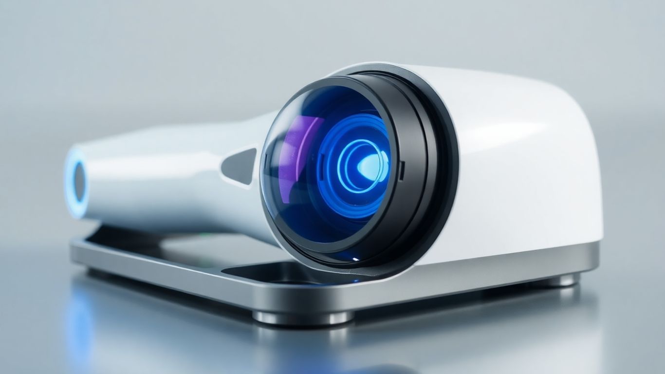 Modern Sol scanner with glowing blue lens.