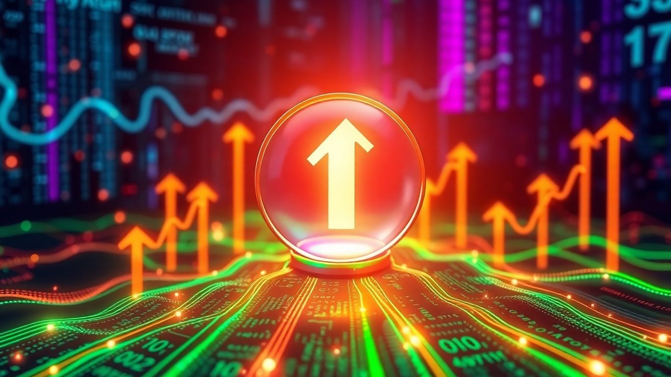 Digital data streams flowing into a magnifying glass with currency symbols.