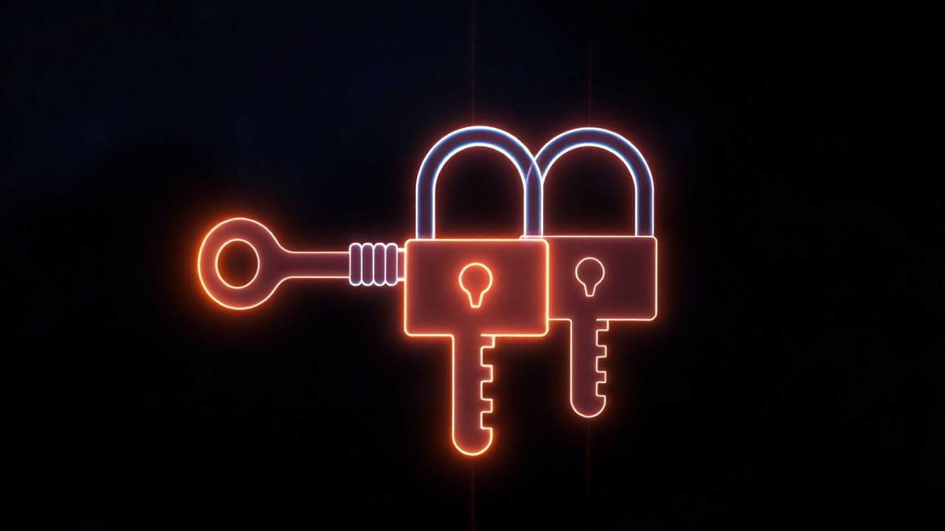 Interlocking digital keys forming a secure vault.