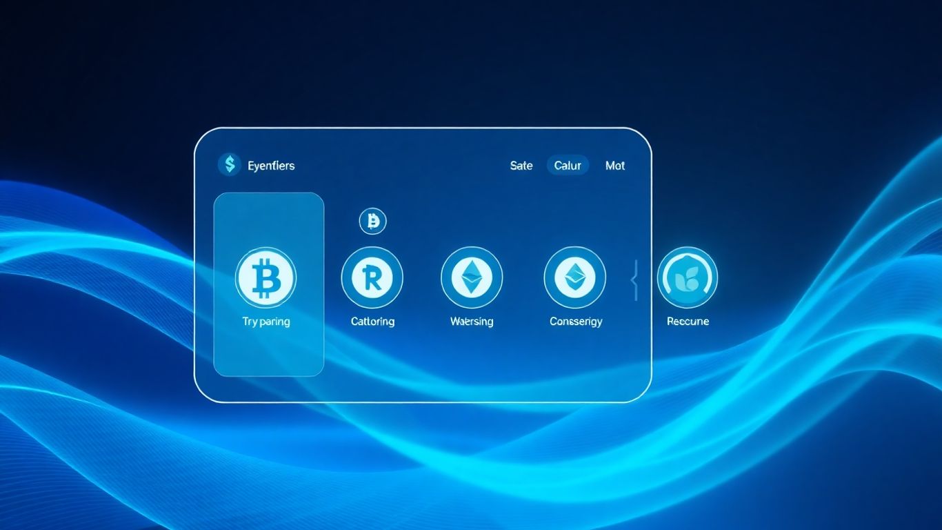 Crypto wallet interface with digital currency icons.