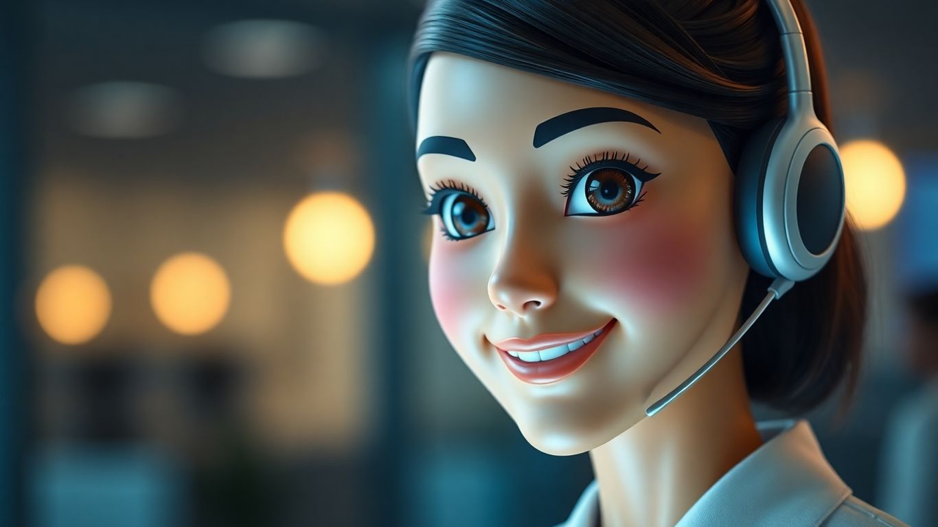 Advanced virtual agent avatar interacting in a customer service setting.