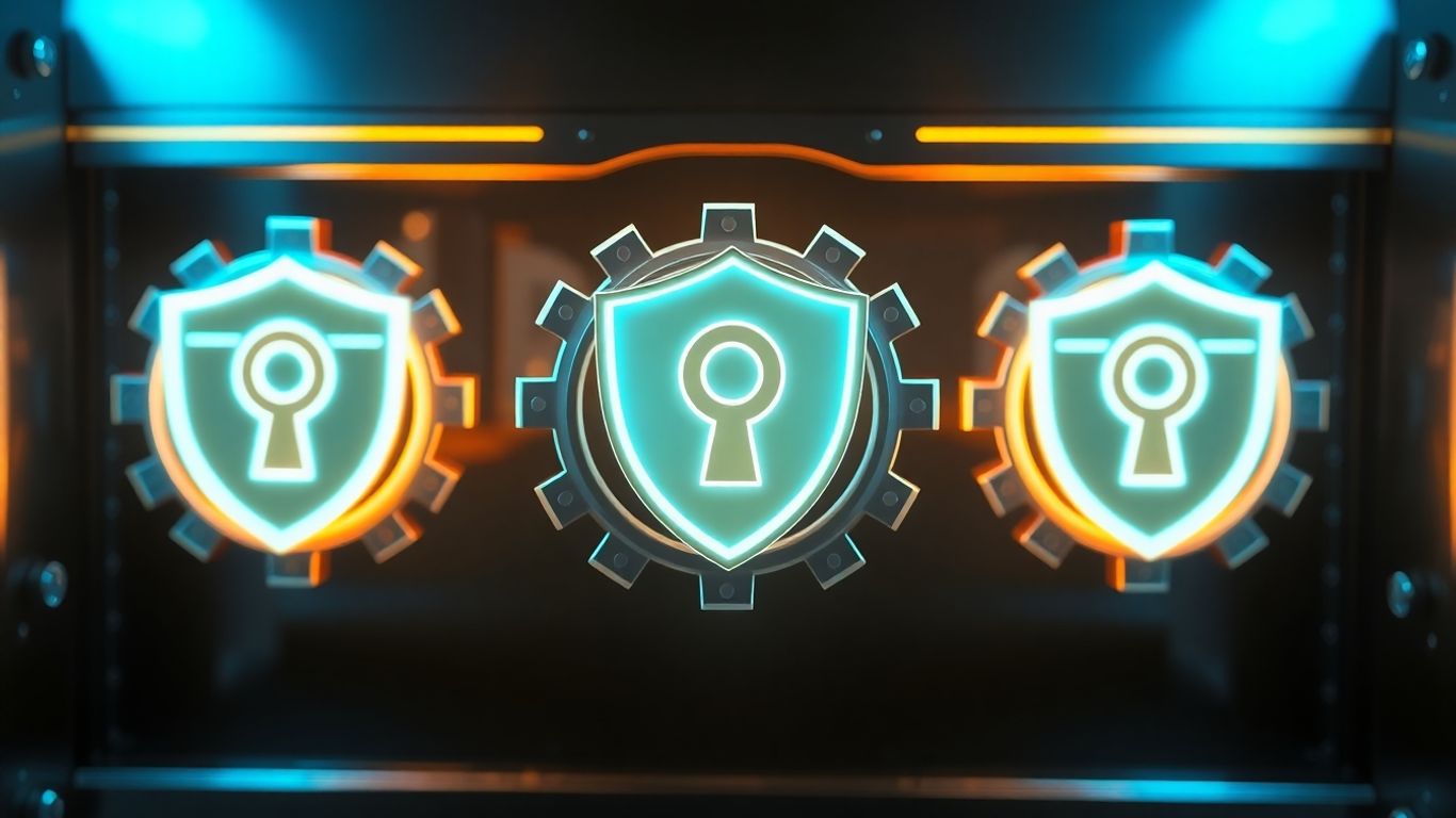 Digital vault with multiple glowing keys and shields.