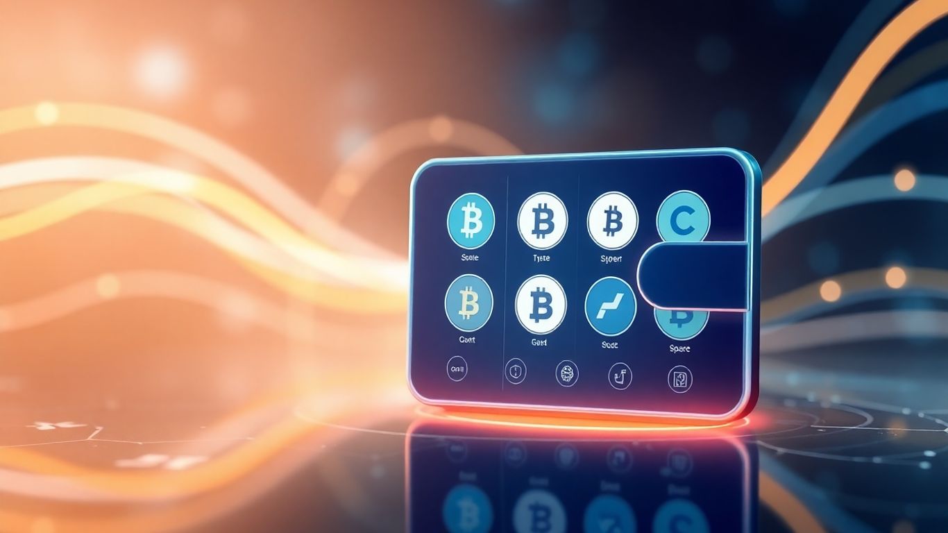 Digital crypto wallet with glowing abstract lines.