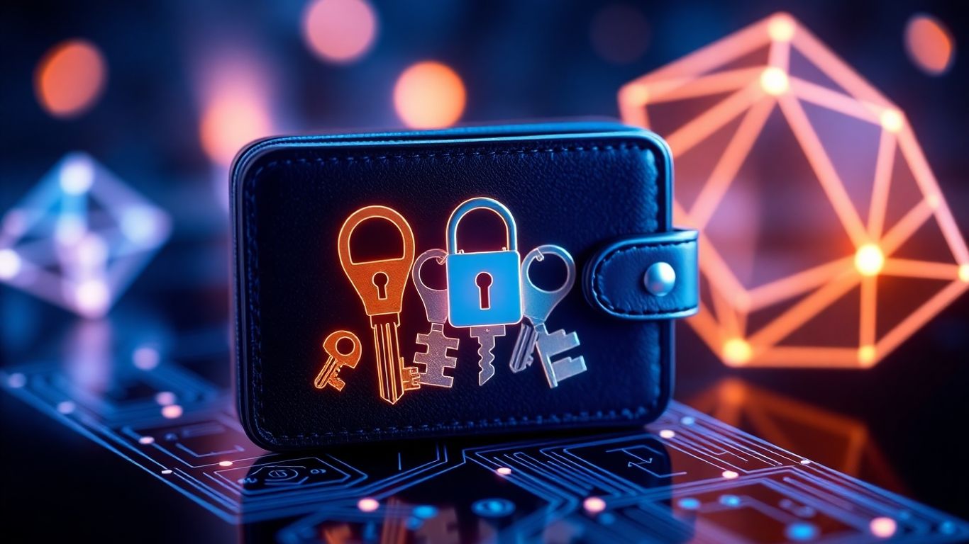 Interlocking keys securing a digital wallet interface.