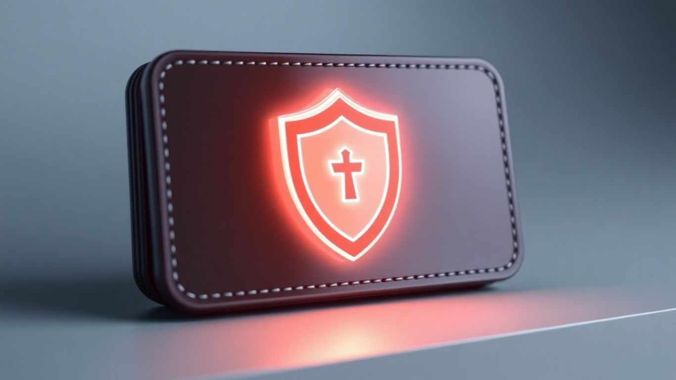 Secure digital wallet with a glowing shield icon.