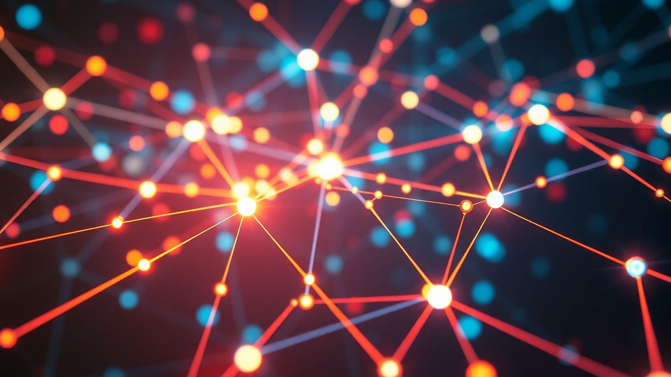 Interconnected digital network with flowing data streams.