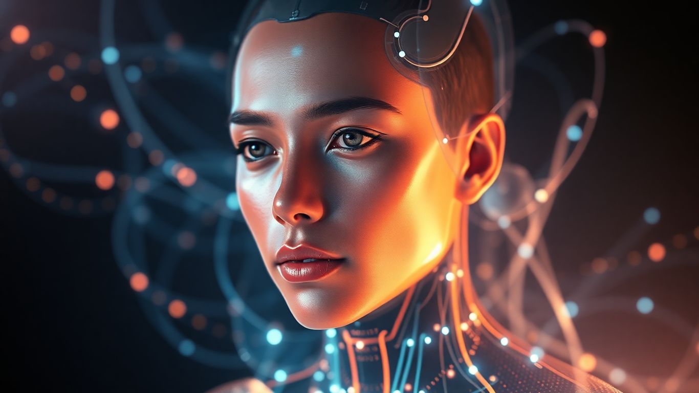 Digital avatar protected by glowing AI data streams.