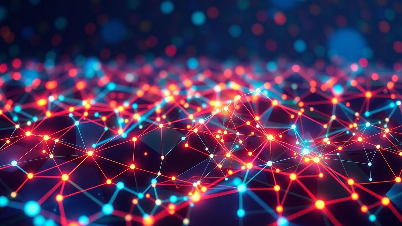 Abstract digital network with flowing data streams.