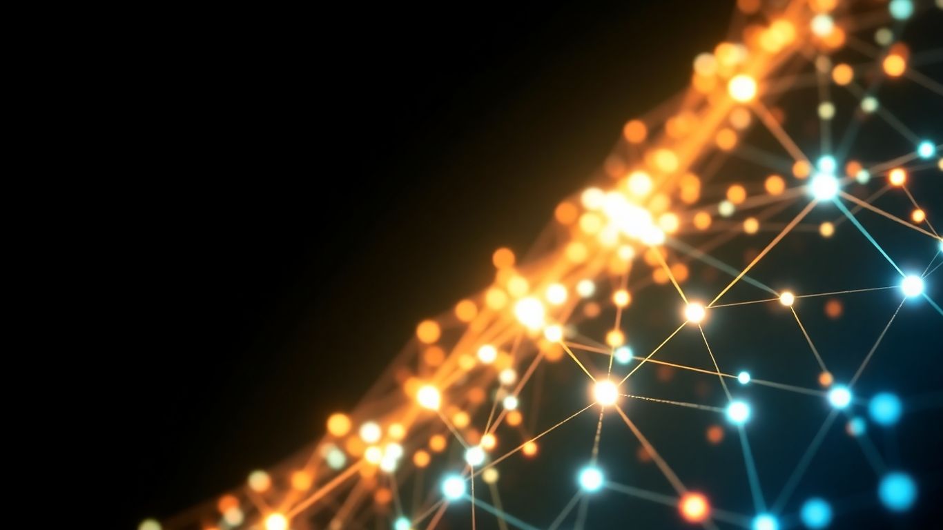 Digital data streams with glowing nodes.
