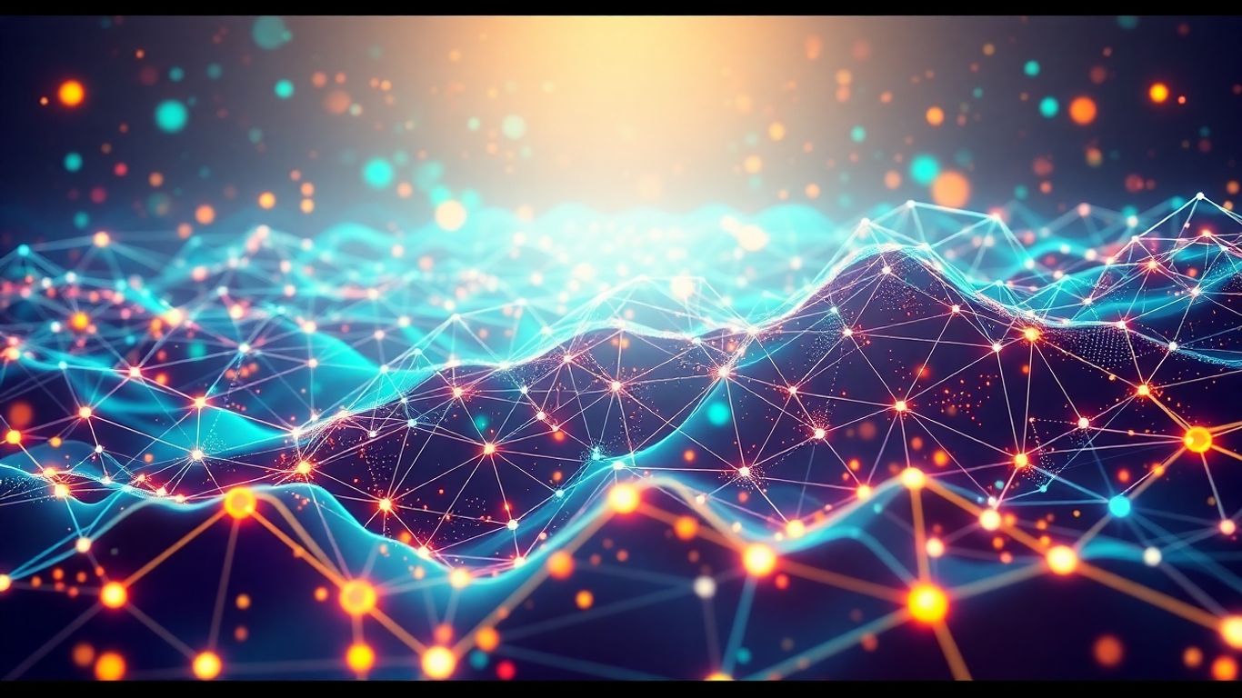 Digital network with flowing data streams.