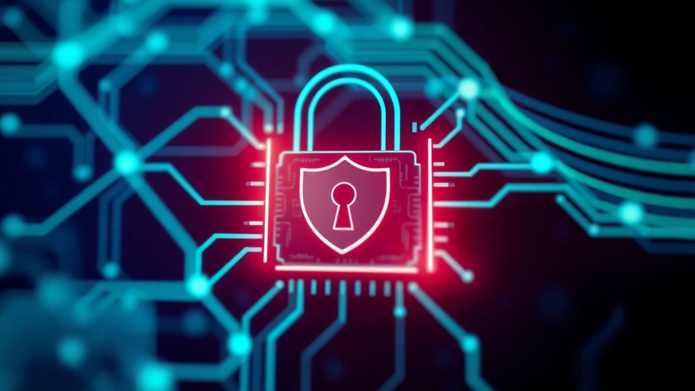 Digital lock with circuits and shield icon