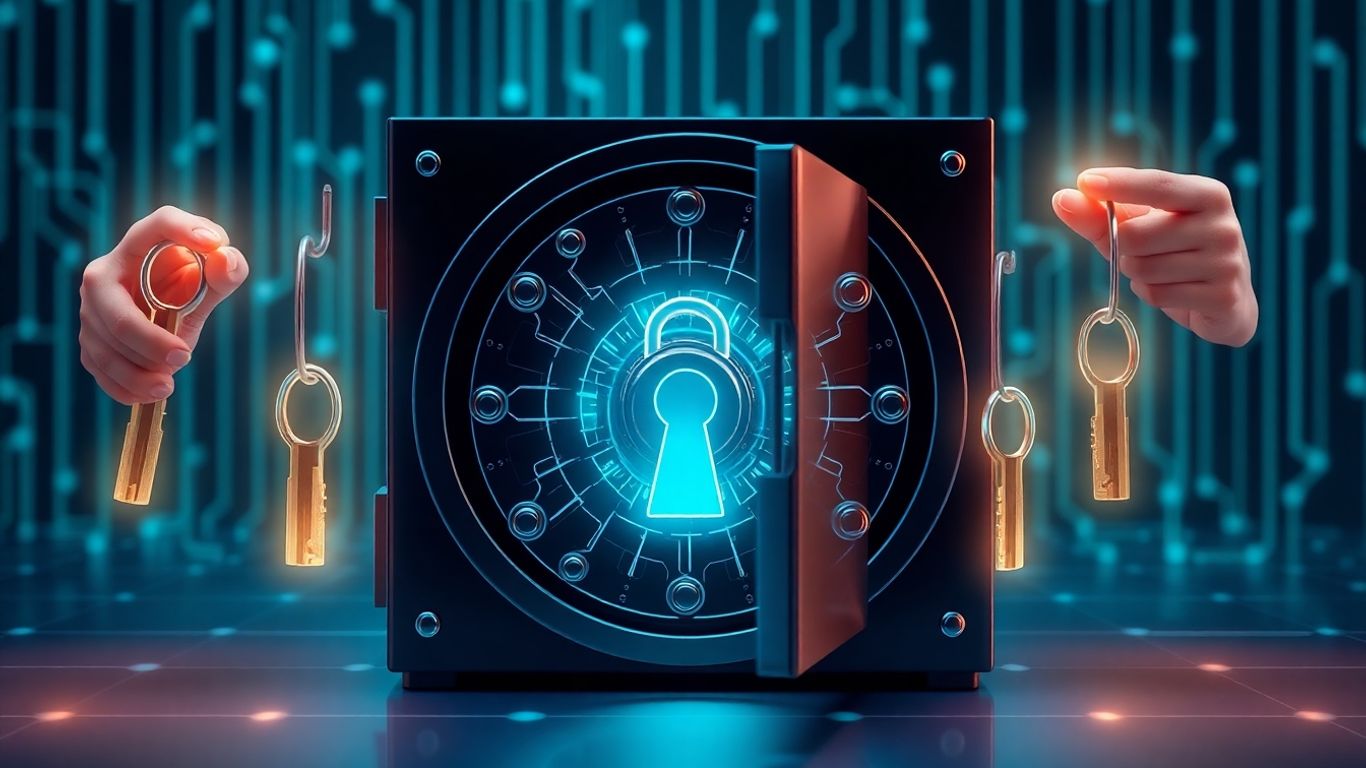 Digital vault with multiple keys and hands.