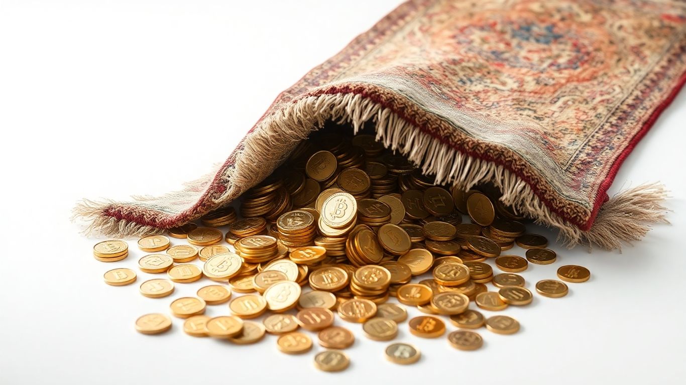 Digital coins scattering as a rug is pulled away.