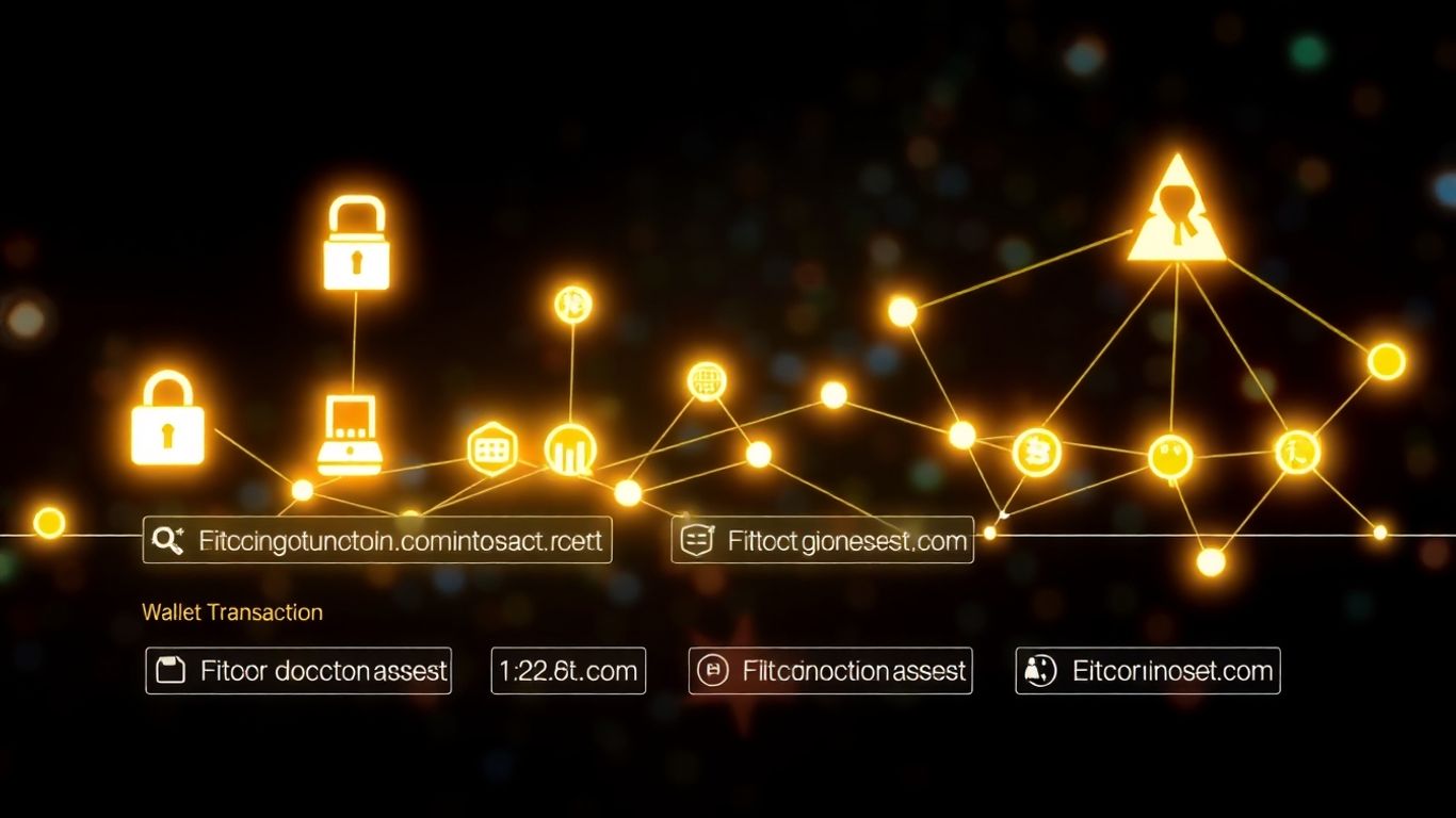 Digital wallet with flowing transaction icons and network connections.