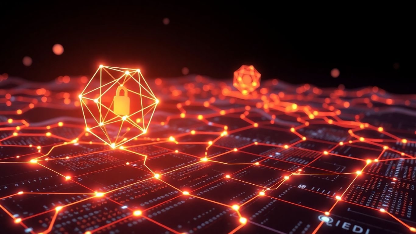 Glowing code patterns forming digital agreements.