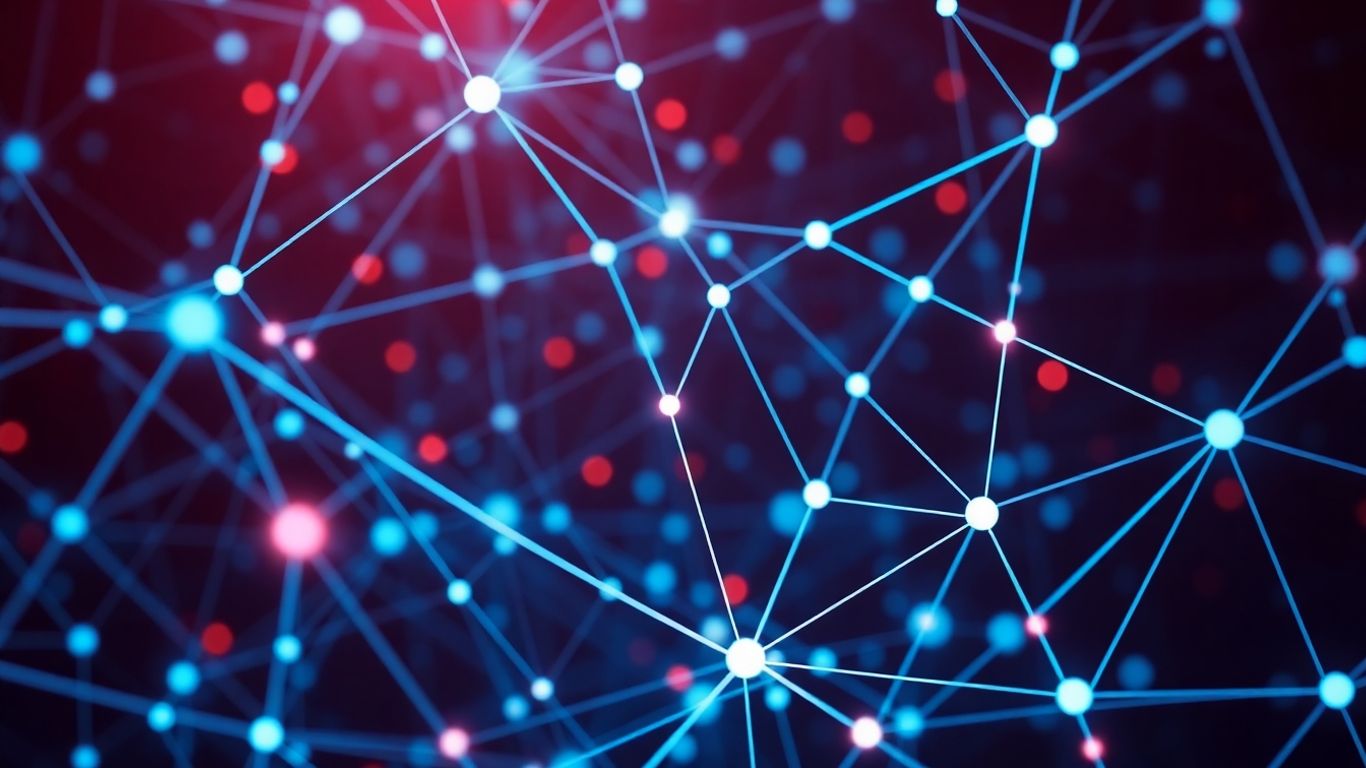 Interconnected digital nodes and pathways in a network.