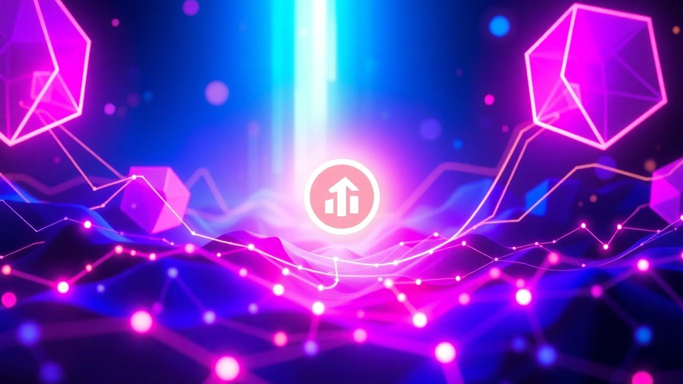 Abstract digital trading platform with glowing blue and purple elements.