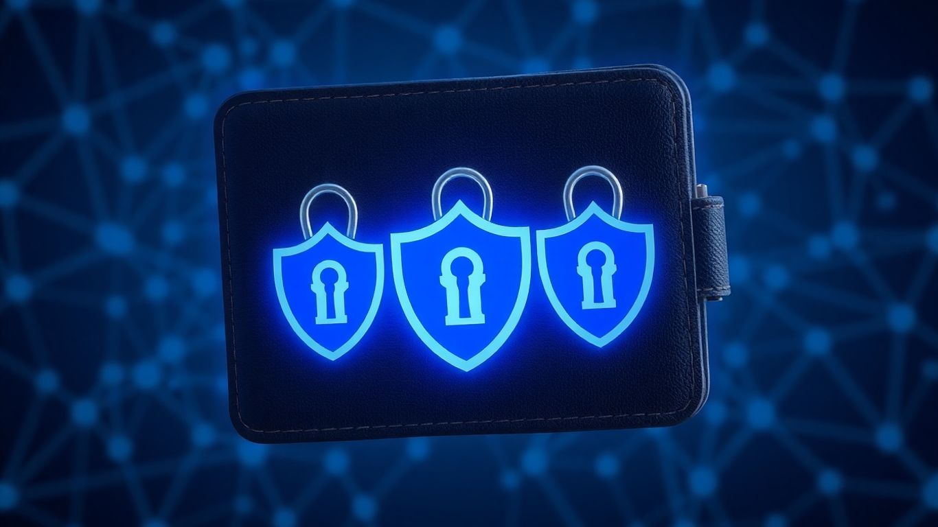 Digital wallet secured by multiple keys and interlocking shields.