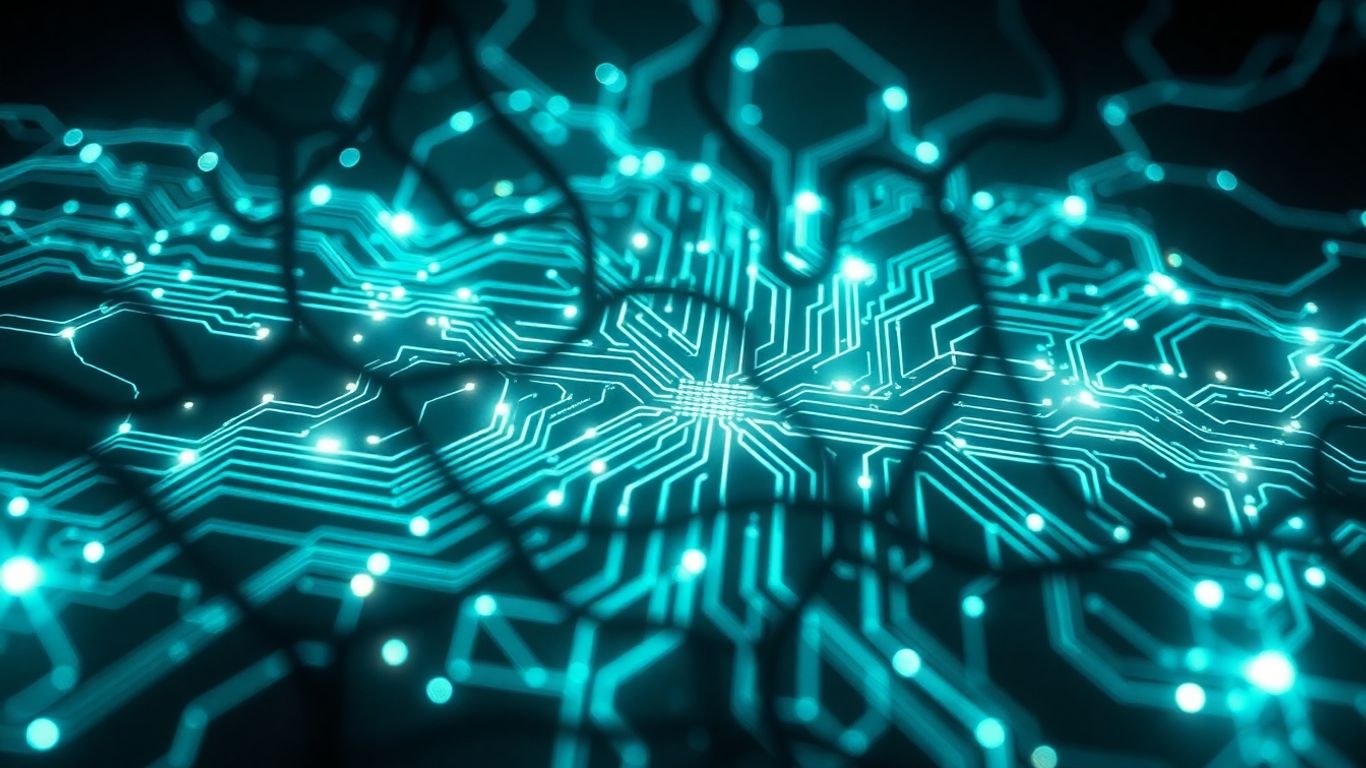 Digital circuits with shadowy tendrils, suggesting smart contract security.