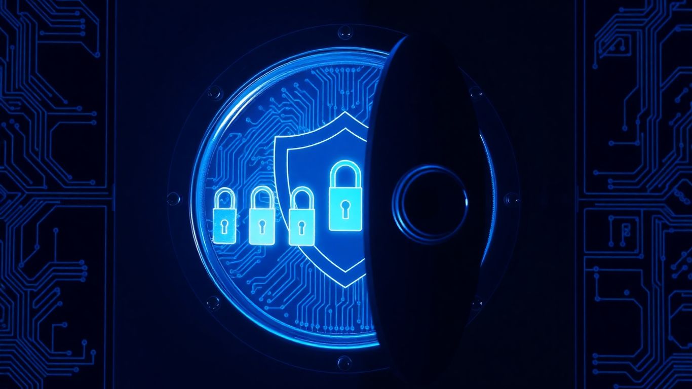 Digital vault with multiple keys and shield.