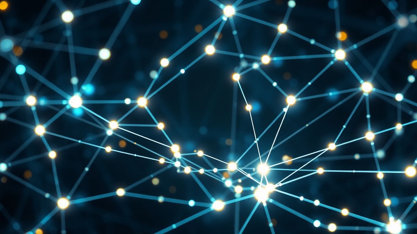 Digital network with glowing pathways and vulnerabilities.