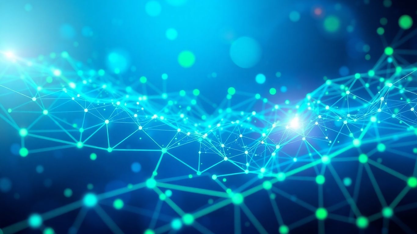 Abstract data visualization with nodes and streams.