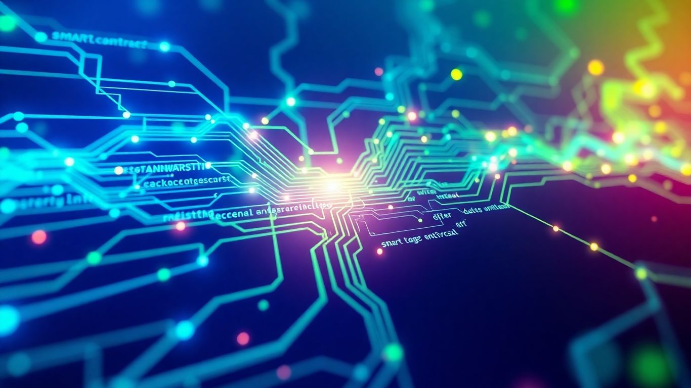 Abstract glowing smart contract code network