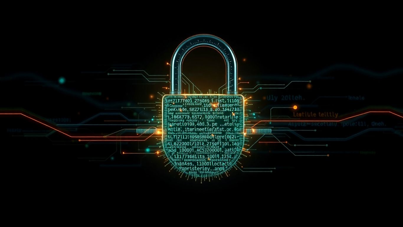 Secure smart contract code with digital padlock.