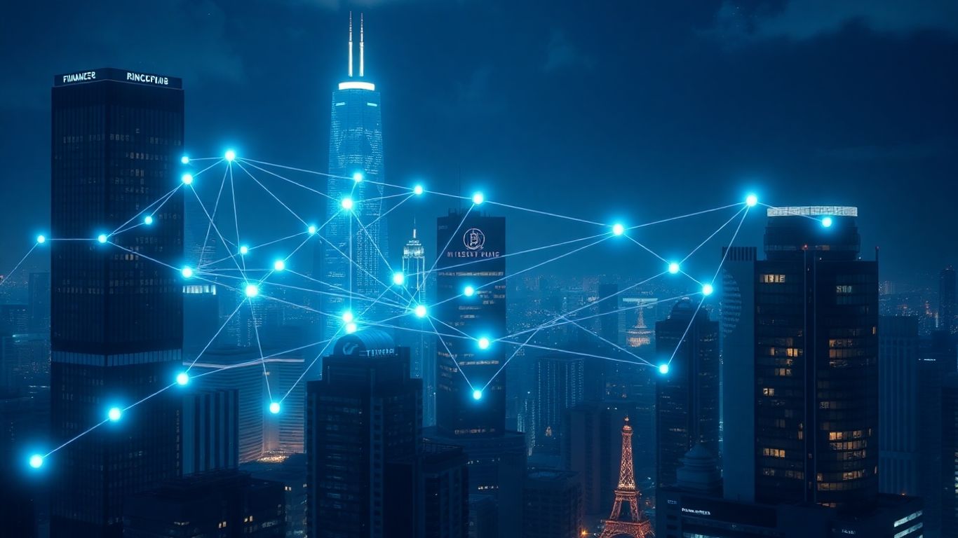 Blockchain and finance integration concept art.