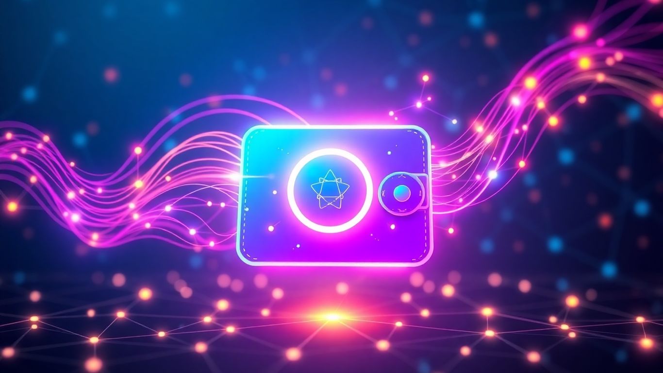 Futuristic Web3 wallet with glowing blockchain connections.
