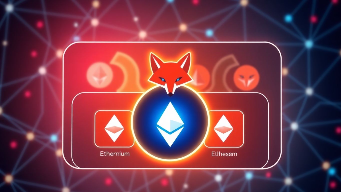 MetaMask wallet interface with Ethereum and crypto icons.