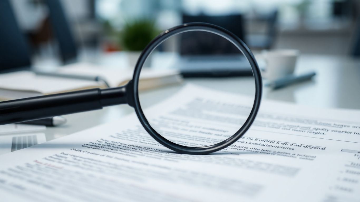 Magnifying glass over a contract document.