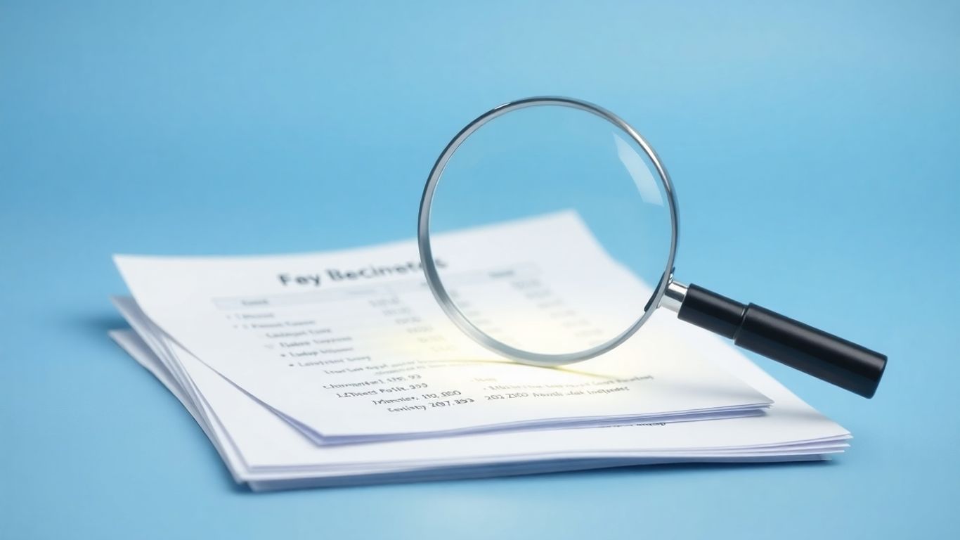 Magnifying glass over financial documents