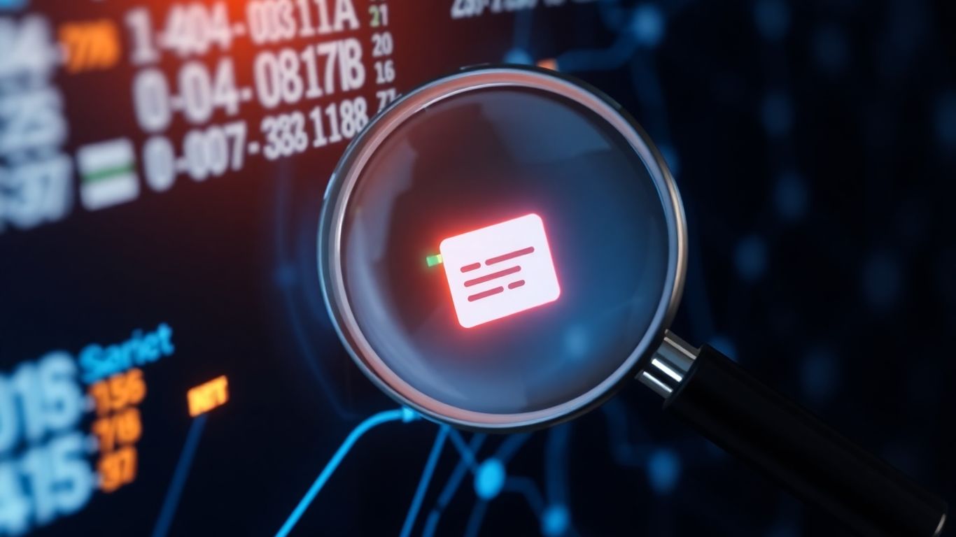 Network data packets being analyzed by a magnifying glass.