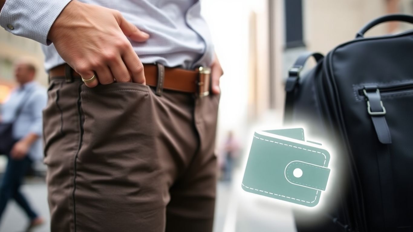Person searching for a lost wallet with a digital tracker.