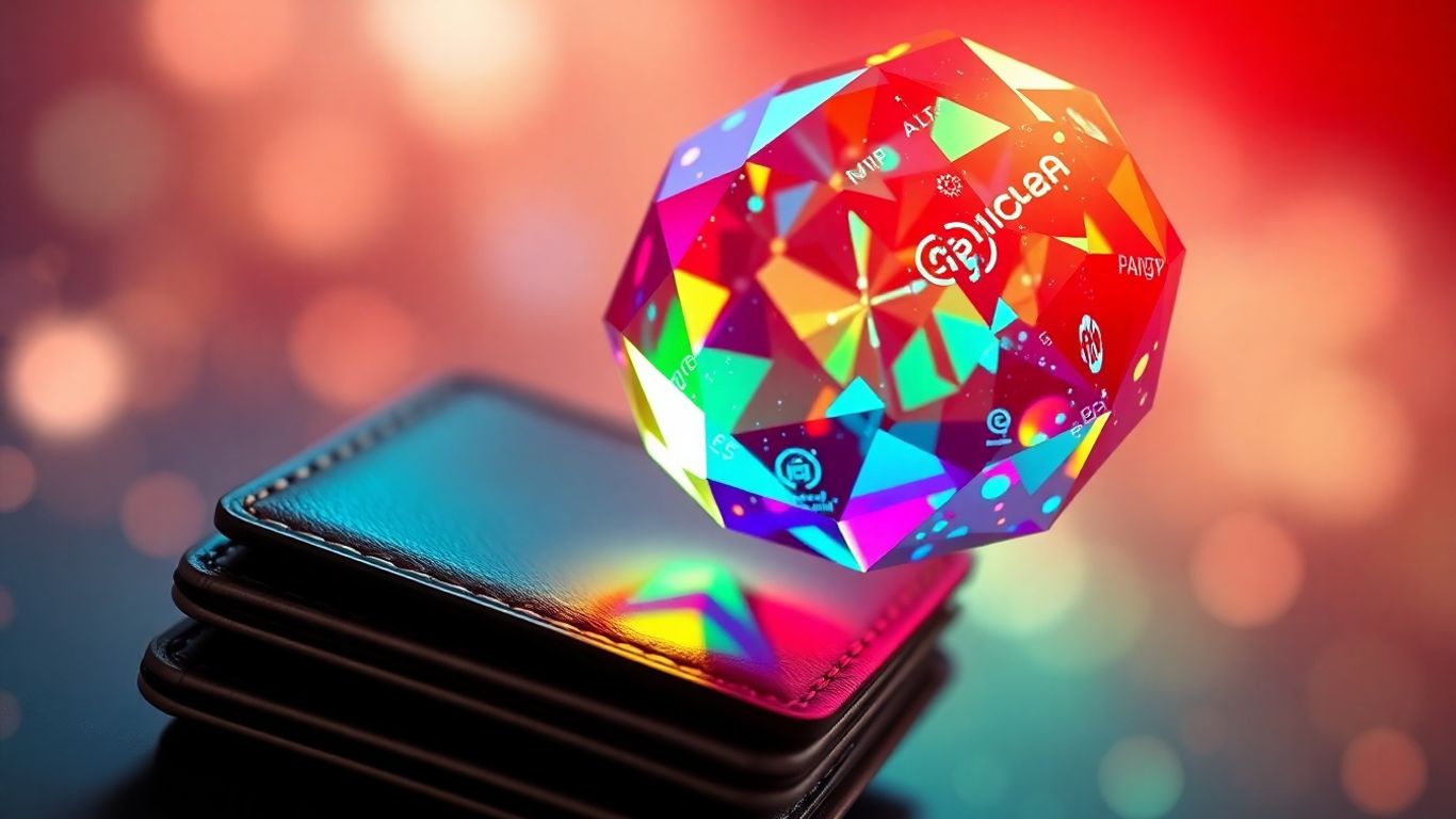 Digital wallet with a glowing trust score crystal.