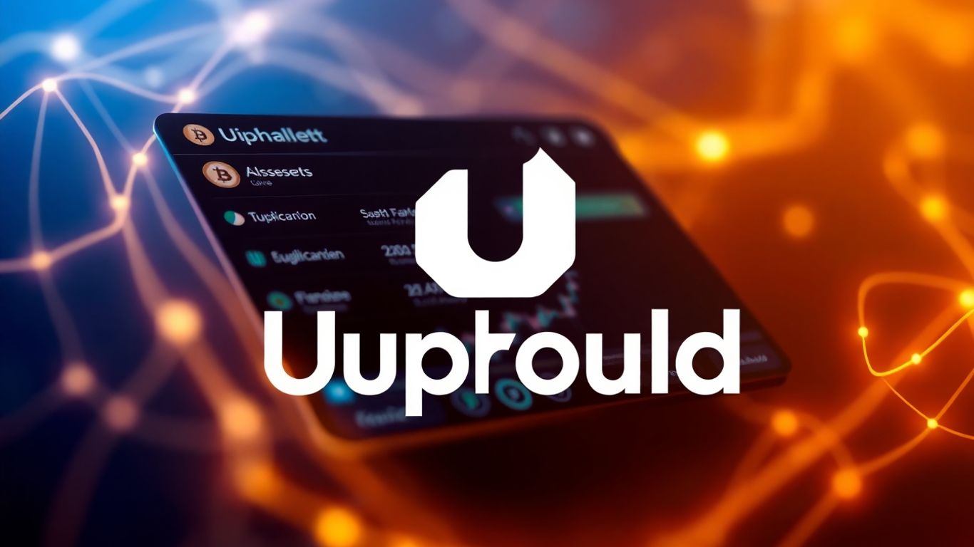Uphold crypto wallet interface with glowing digital elements.