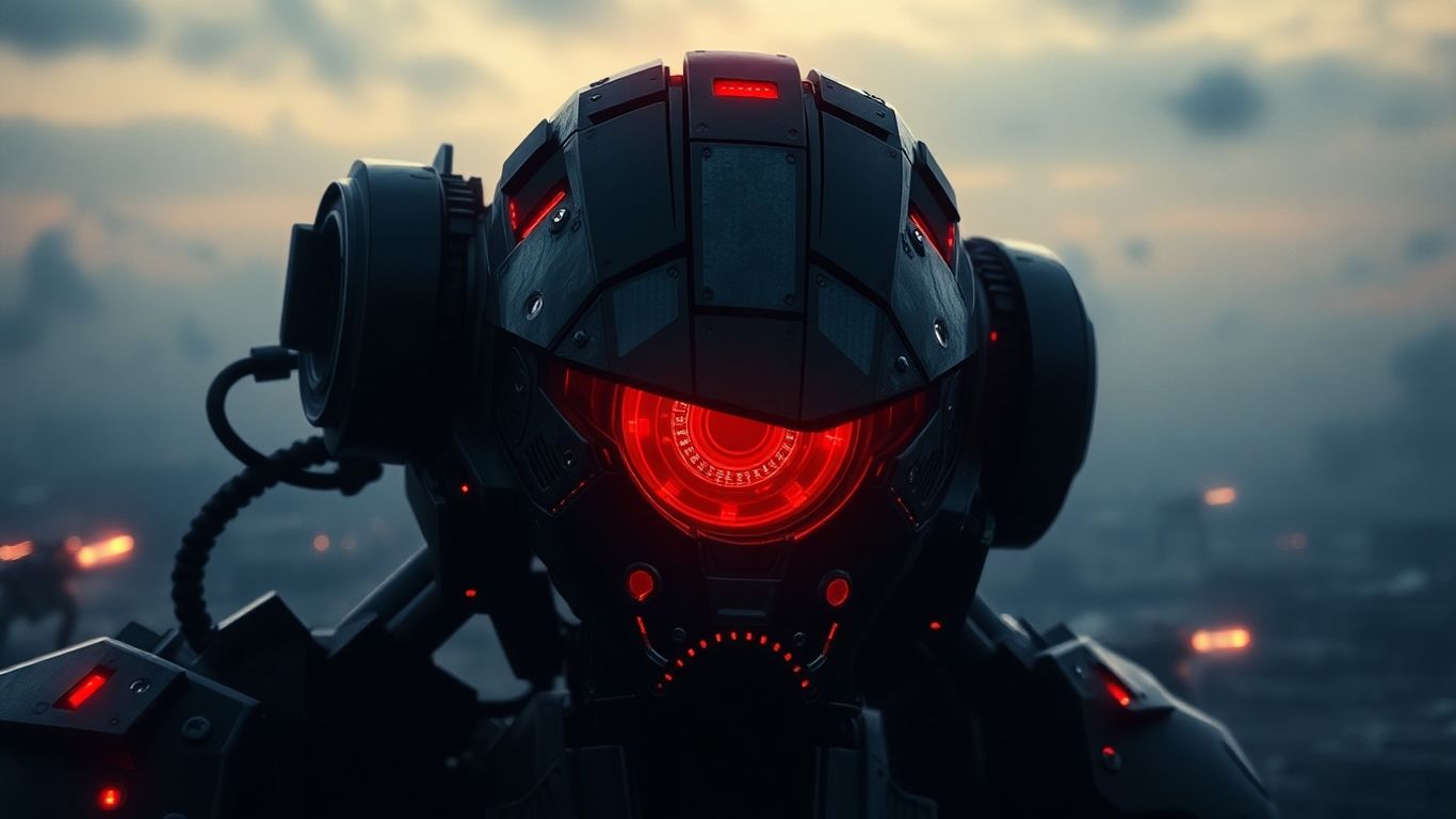Skynet's glowing red eye and robotic war machines.