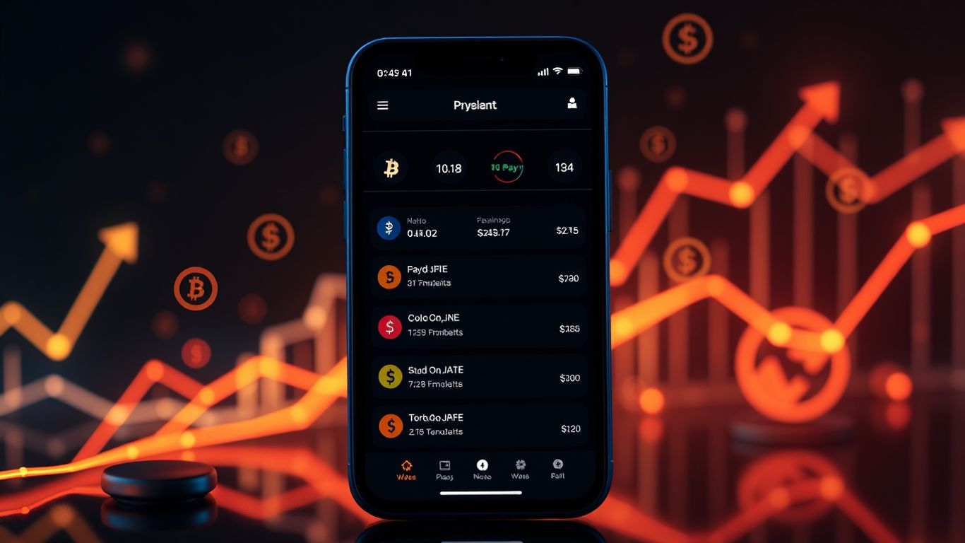 E-wallet app interface on a smartphone with financial icons.