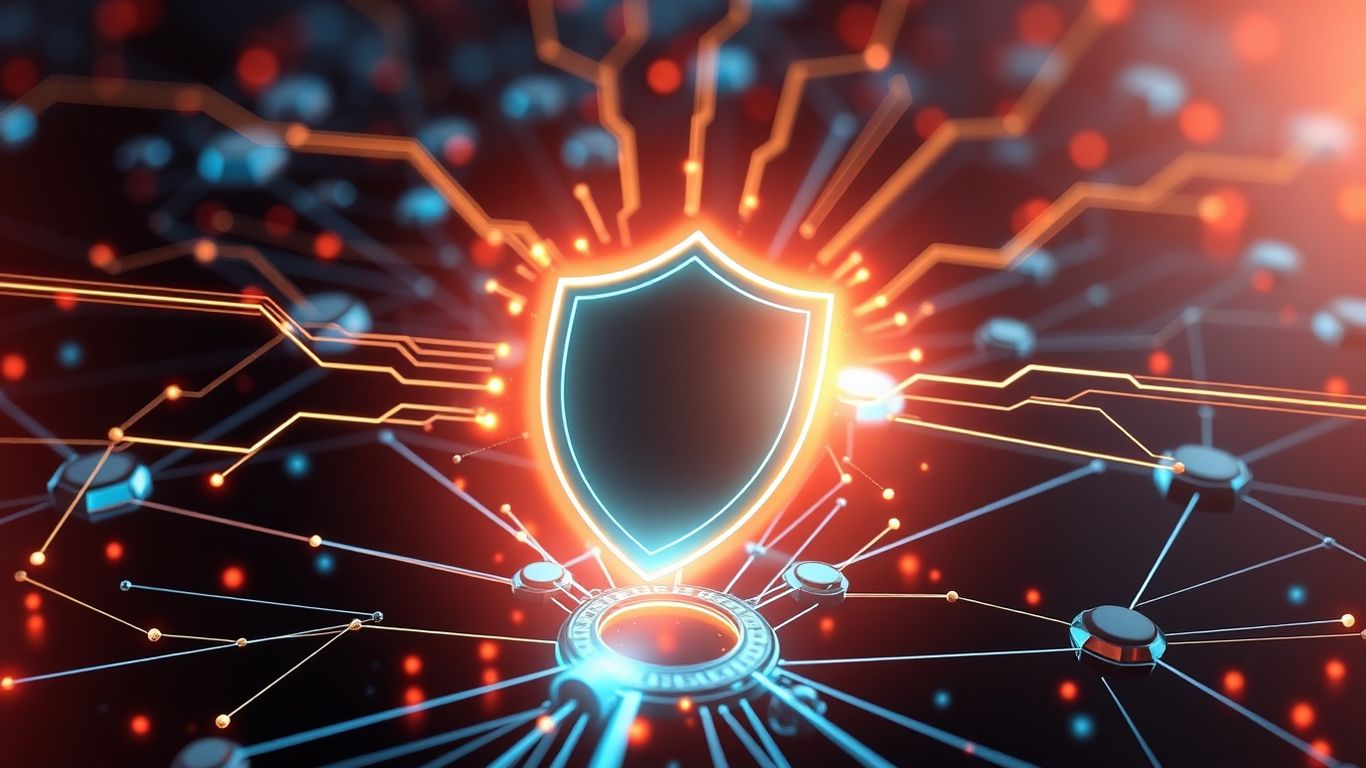Digital shield protecting network nodes from cyber threats.