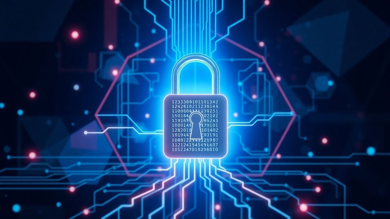 Digital padlock with code flowing into it.