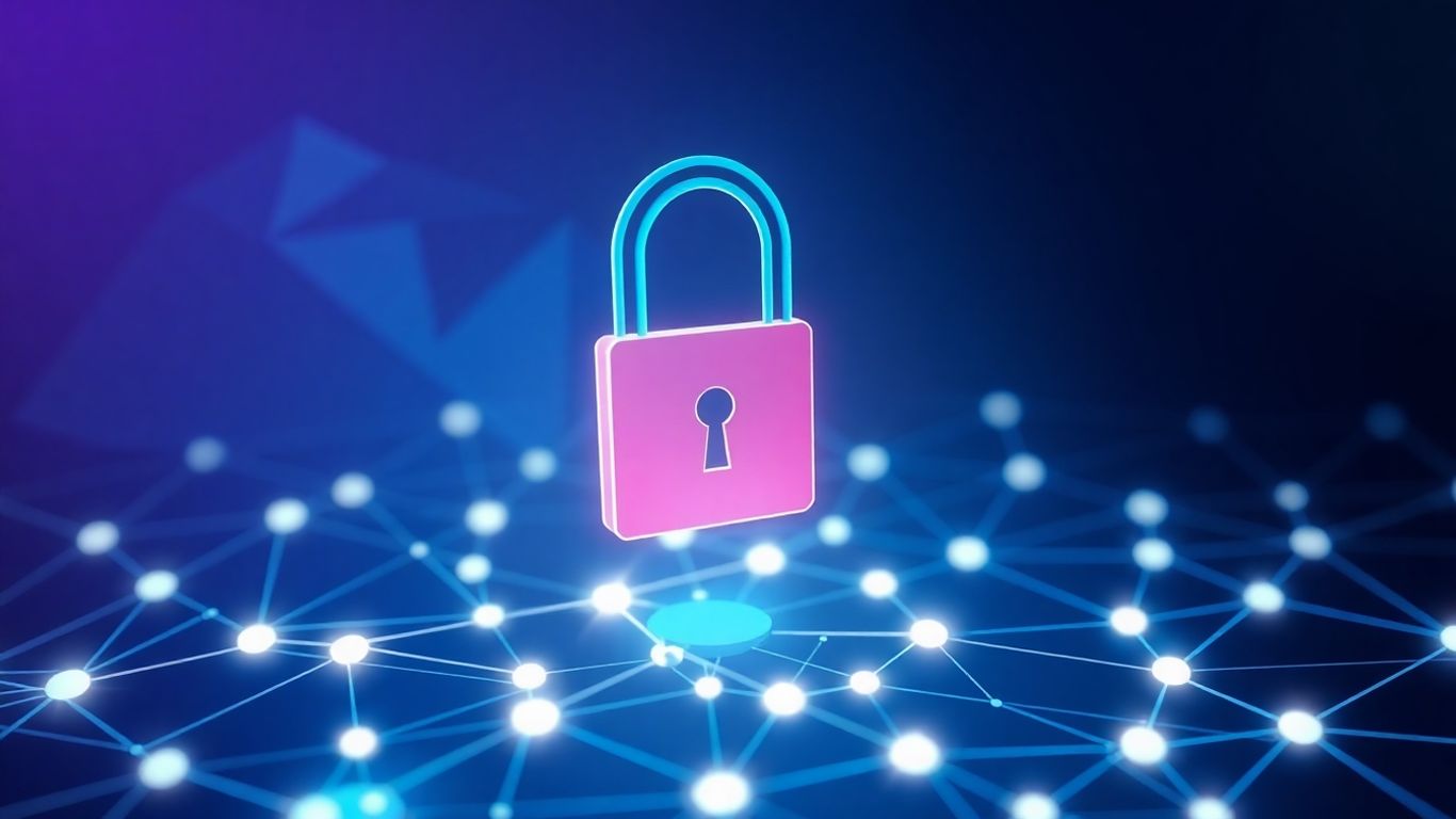 Digital padlock securing a blockchain network.