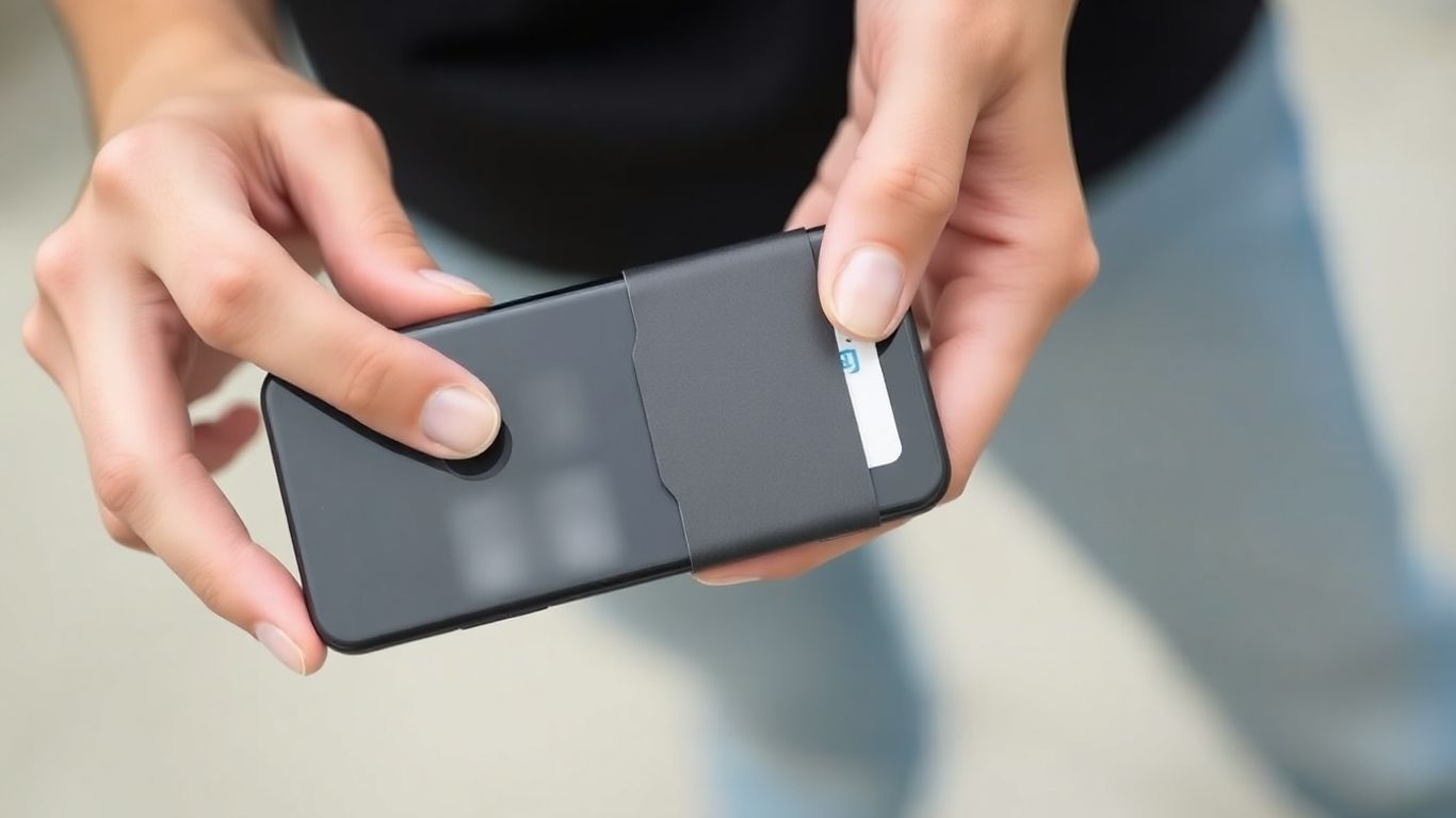 Phone wallet attached to a smartphone.
