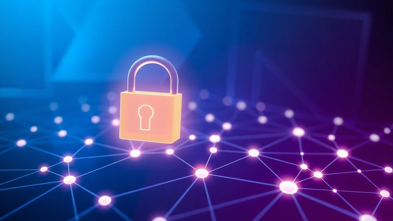 Digital padlock securing a blockchain network.