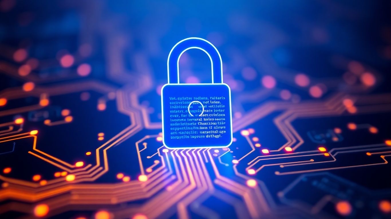 Digital padlock on circuit board, smart contract concept.