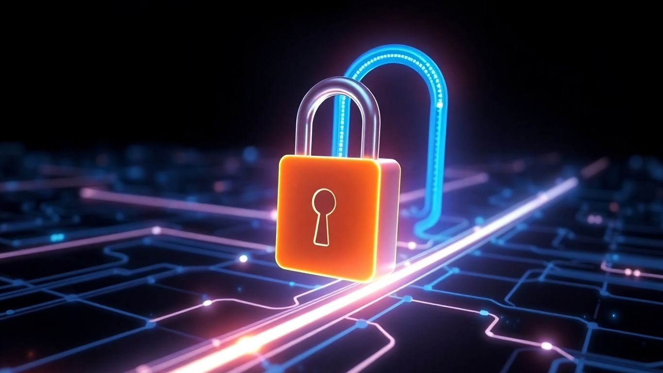 Smart contract security and blockchain technology illustration.